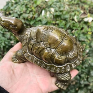 Home Decor Vintage Copper Turtle Statue,Bronze Collectibles Figures for Home Retro Decor,Longevity Tortoise FengShui Ornament Symbol PDD327A