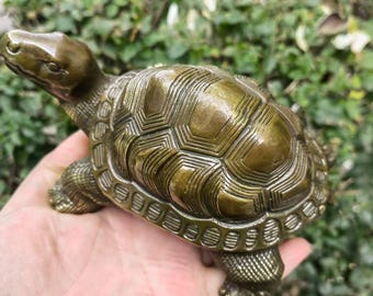 Vintage Copper Turtle Statue, Bronze FengShui Ornament, Retro Decor