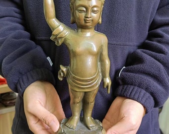 Ancient Tibetan bronze  Shakyamuni Crown Prince Buddha statue, Tibet Temple Collection Old Bronze One Finger Heavenly Buddha Worshippdd 250