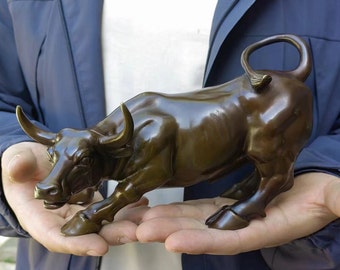 Pure Copper Wall Street Bull Statue Sculpture,Brass Cow Ox Statuette Figurine Modern Home Decor Office Lucky Feng Shui Ornaments Crafts gift