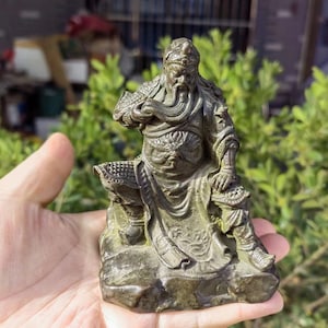 Copper Feng shui Ornament GuanYu Jingzhou Sculpture Long-handled Vintage copper GuanYu GuanGong Sangharama Bodhisattva Warrior Statue PDD218