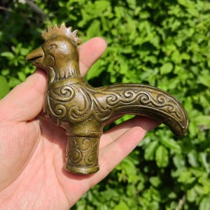 Solid Copper rooster head Cane Ornament Fence Tip Animal chicken Handle, Vintage Style Walking Stick Victorian Cane Umbrella Topper Pd316