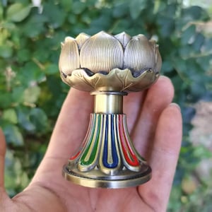 Christmas Decor candlestick Vintage Copper Temple  lotus flower Incense Burner Urn Offerings to Buddhism Healing Ash Catcher Yoga Meditation