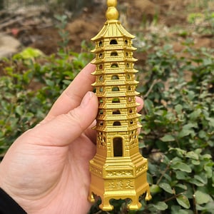 Exorcise evil spirits Talisman Feng shui Decor nine layer desk decoration ornaments Zen Brass Wenchang Tower Stupa Pagoda Red Painting PD170