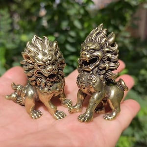 Pair Wealth QILIN Statue Feng Shui Decor Kirin,Copper kylin,Bronze unicorn Figurine,FINE Foo-Dogs Lion Temple Guardian,Fengshui Decor PD7811