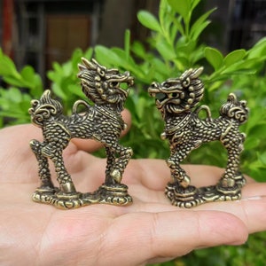 Pair Wealth QILIN Statue Feng Shui Decor Kirin,Copper kylin,Bronze unicorn Figurine,FINE Foo-Dogs Lion Temple Guardian,Fengshui Decor PDD253
