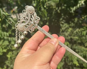 Vintage Copper Hairpin, Butterfly Amulet, Hanfu Hair Stick