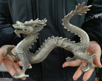 2024 Chinese New Year Dragon Statue Old  Bronze 12 Zodiac Standing Dragon Statue Sculpture Patina Wealth Fengshui DecorAncient Tibet gift