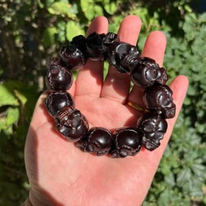 Bracelet Gothique Tête De Mort En Os De Buffle Et Bois - Artisanat Tibet Népal - Neuf Avec étiquettes