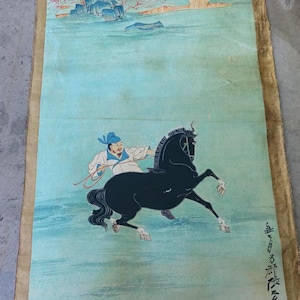 Squisito acquerello senza cornice Cina dipinto a mano antico ritratto, calligrafia, Vtg senza cornice immagine nucleo pittura dipinti antichi P484