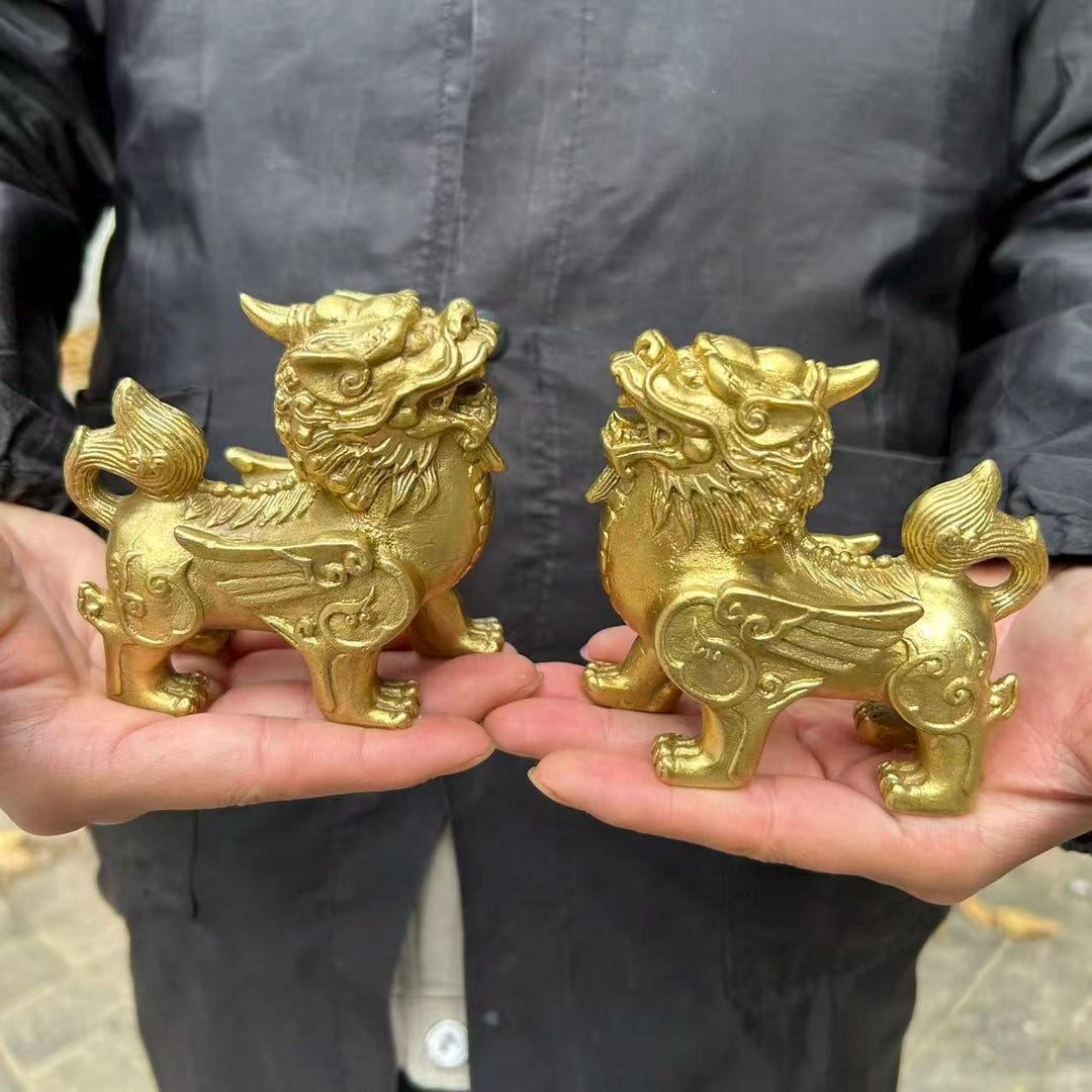 Pair Wealth Pixiu Statue Feng Shui Decor Kirin Pi Xiu,copper Kylin ...