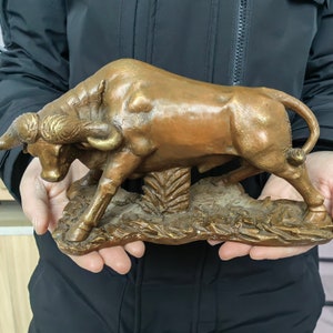 Pure Copper Wall Street Bull Statue Sculpture,fine Brass Cow Ox Statuette Figurine Modern Home Decor Office Lucky Feng Shui Ornaments Crafts