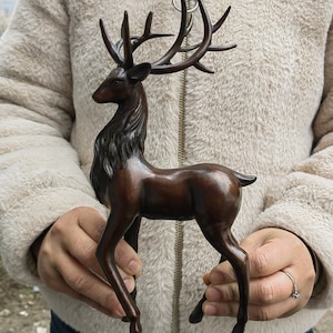 Peaceful Red Copper Deer Sculpture Model Figure Figurine Statue Decor Copper Decorative Lucky Sika Deer,   moose Ornament Collectible PDD174