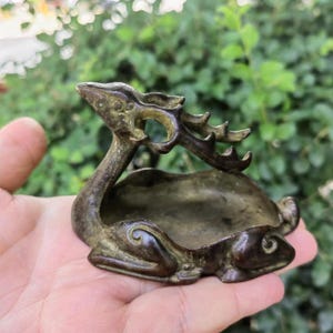 Retro Copper Incense deer Holder, Brass incense burner,Vintage style Burner sandalwood tranquilizing censer tea ceremony Zen ornaments PD617