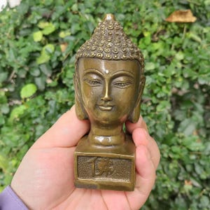 Vintage Meditating Shakyamuni Buddha Head Bust, Siddhartha Gautama Statue Copper Casting Detail Decorative Bronze Asian Art Buddhism PD676