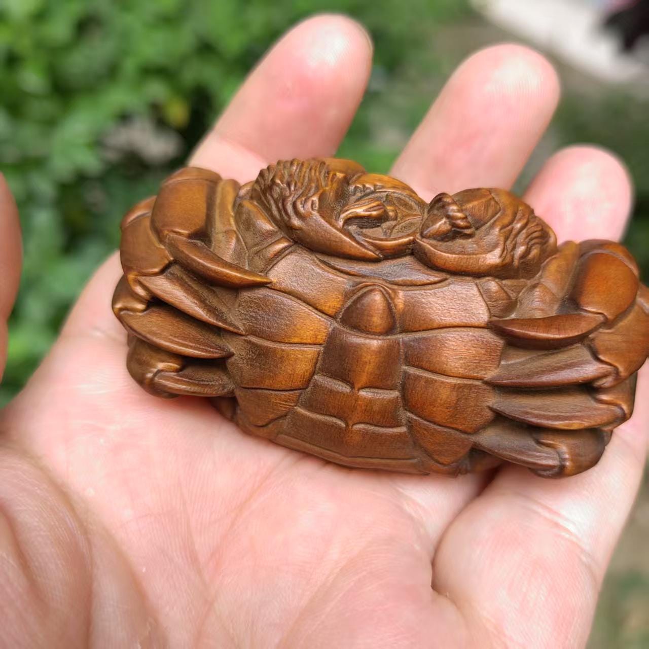 カニの像 木彫り 彫刻 完全手彫り カニの置物 ティーペット ギフト