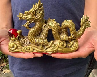 Copper Chinese Dragon Statue Feng Shui Zodiac Decor