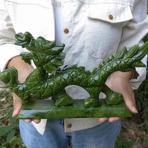 Home Decor Natural Carved Green Jade Dragon Fengshui Figure Statue Sculpture,  Hand Carved Jadeite Sculpted Dragon Dragons Loong Statue P657