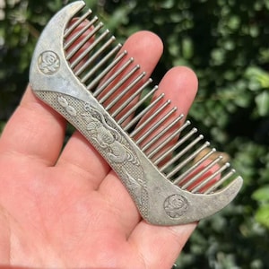 Old Vintage Sterling Copper Travel Comb, Floral Design Antique Unique Rare, Unique Comb Silver Plated Original  Design Lady Hair Comb PDD822
