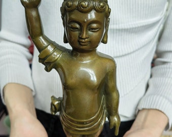 Tibetan bronze Gilt Shakyamuni Crown Prince Buddha statue, Ancient  Tibet Temple Collection Old Bronze  One Finger Heavenly Buddha Worship