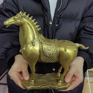 Bronze War Horse, Pure Copper Statue of Horse,Brass Sculpture Collectable Table Decor Animal Figurine for Living Room Home Decorations PD207