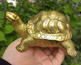 Vintage Style Copper Turtle Statue, Hand Carved Feng Shui Ornament
