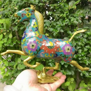 Bronze Cloisonne Enamel Runnging Horse Gilded Success Horse Statue Sculpture,Wealth Ornament Town House Tibetan Temple War Hosr Figure P1451