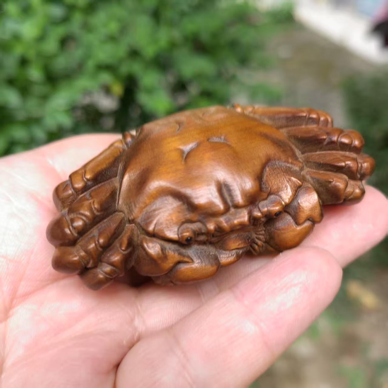 カニの像 木彫り 彫刻 完全手彫り カニの置物 ティーペット ギフト