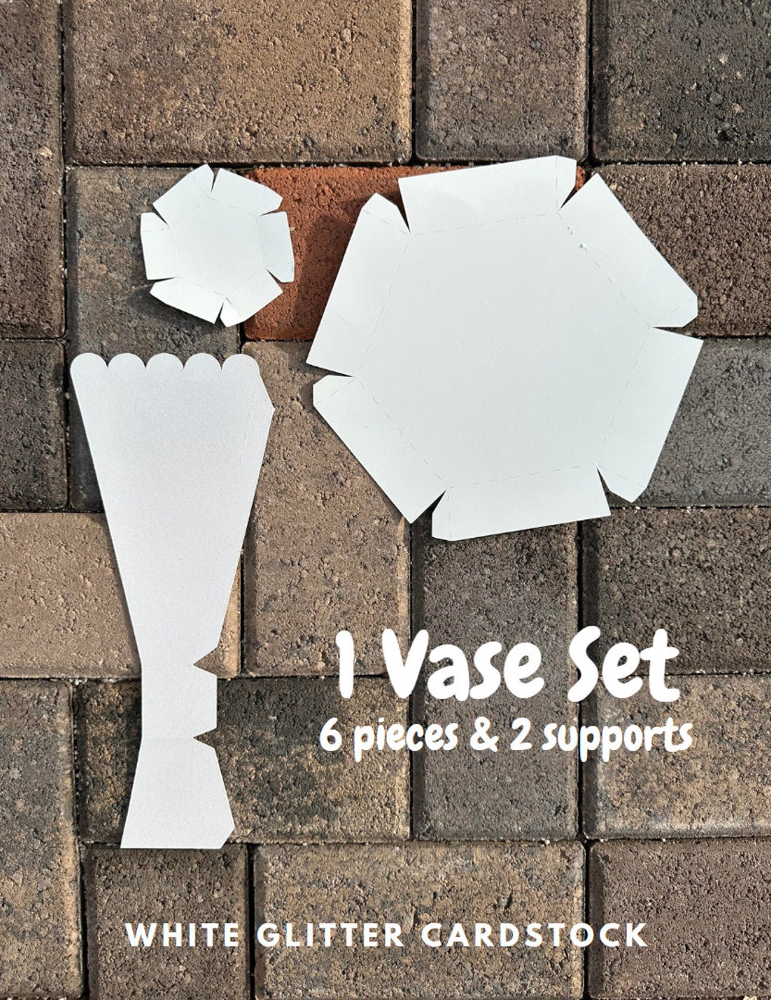 White Glitter Cardstock Vase FULL SET Etsy