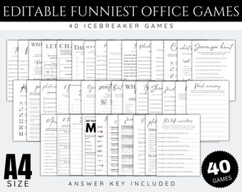 May include: A set of 40 printable office games, designed to be used as icebreakers. The games are editable and come with an answer key. The games are printed on A4 size paper.
