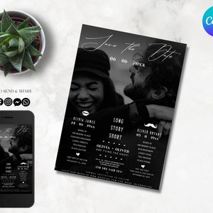 Long story short wedding save the date, love story timeline save the date, funny save the date, magazine save the date, newspaper wedding