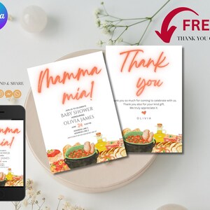 Mamma mia Baby-Dusche-Einladung, italienisches Essen Baby-Dusche, Scheibe Scheibe Baby, Baby-Dusche-Dankeschön-Karte, Baby-Dusche-Evite, sms-Einladung