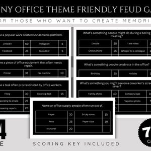 Office friendly fued game, office family feud game, work party family feud, office party games, funny office games, team building group game