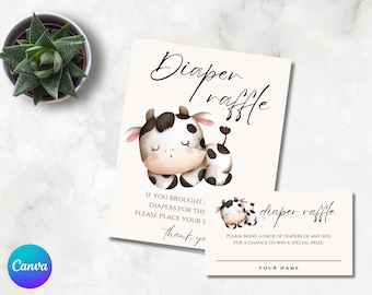 Cow Diaper Raffle Ticket & Sign | Farm Baby Shower (Digital)
