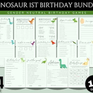 Juegos de primer cumpleaños de dinosaurios, Juegos de fiesta de primer cumpleaños de dinosaurios, Juegos de fiesta de un año, Actividades de fiesta de primer cumpleaños, Bingo, Trivia