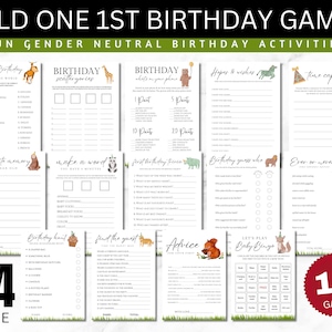Wild one Primeros juegos de cumpleaños, paquete de juegos de safari 1er cumpleaños, juegos de fiesta de cumpleaños en la jungla, fiesta de cumpleaños de animales, bingo, caza de cumpleaños