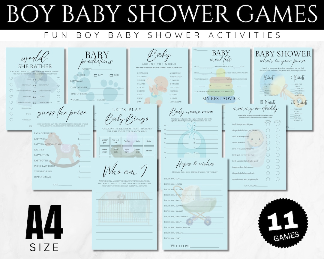 Blue Boy Baby Shower Games Bundle, Minimalist Design (digital Files) - Etsy