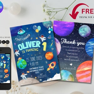First launch birthday party invitation, Outer space birthday party invitation, planets birthday party invitation , instant download,
