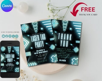 Neon Laser Tag Birthday Invitation, Editable Arcade Party (Digital Download)