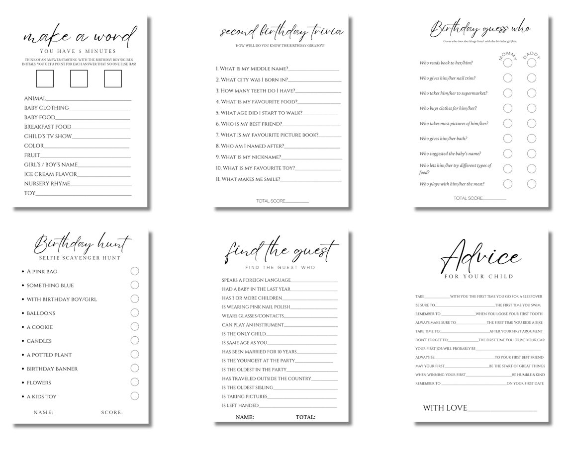 Second Birthday Games, 2nd Birthday Party Games Bundle, Two Year Old ...