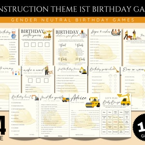 Juegos de primer cumpleaños con tema de construcción, Juegos de fiesta de primer cumpleaños de excavadora, Juegos de fiesta de un año, Juegos de fiesta de primer cumpleaños de camión volquete