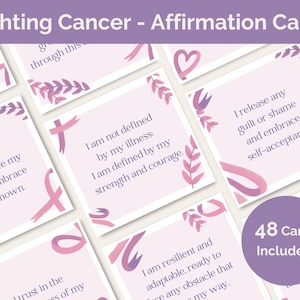 Cartões de luta da afirmação do cancro de <br> Entrega Rápida? Afirmações de cura para pacientes com câncer | Download digital para combatentes do câncer | Cartões para impressão