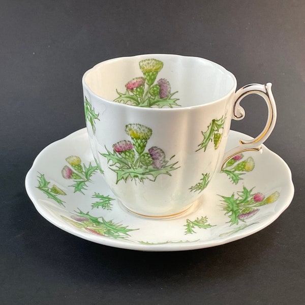 Royal Albert Highland Thistle Teacup and Saucer, Bone China, Made in England, 1950s