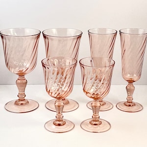 Arcoroc Luminarc Rosaline Pink Swirl Wine Glasses France, Set of 6 (2 Wine 2 Flute 2 Aperitif)