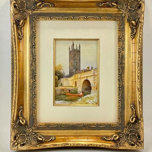 Framed Antique Book Plate/Print Magdalen Tower Bridge Oxford, E W Haslehust (1866-1949), Published in 1920