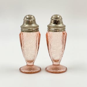 Jeanette Poinsettia Salt & Pepper Shakers | Pink Depression Glass 1931-1935