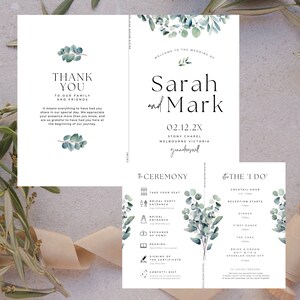Wedding Program / INSTANT DOWNLOAD template download, DIY wedding templates, Minimalist Greenery Calligraphy wedding