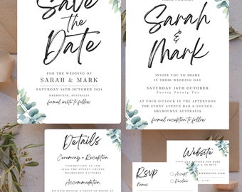 Wedding Invitation Set / Bundle INSTANT DOWNLOAD template download, DIY wedding templates, Greenery Minimalist Calligraphy wedding