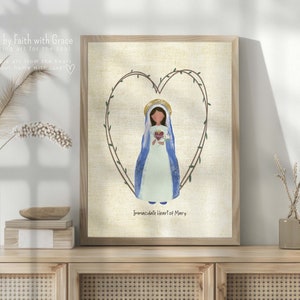 Immaculate Heart of Mary Print | Catholic Wall Art Digital Download | Virgin Mary Printable | Mother Mary Art | Modern Catholic Decor