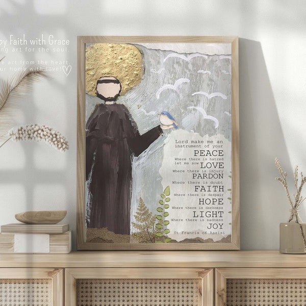 St Francis of Assisi | Printable Art | Peace Prayer Printable | Catholic Wall Art | Digital Download | Prayer of Saint Francis | Gift